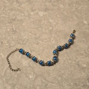 Chic Silver and Blue Beaded Bracelet